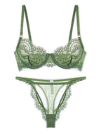 Sexy thin lace lingerie briefs sets women large size bras with steel ring see-through underwear set bra set