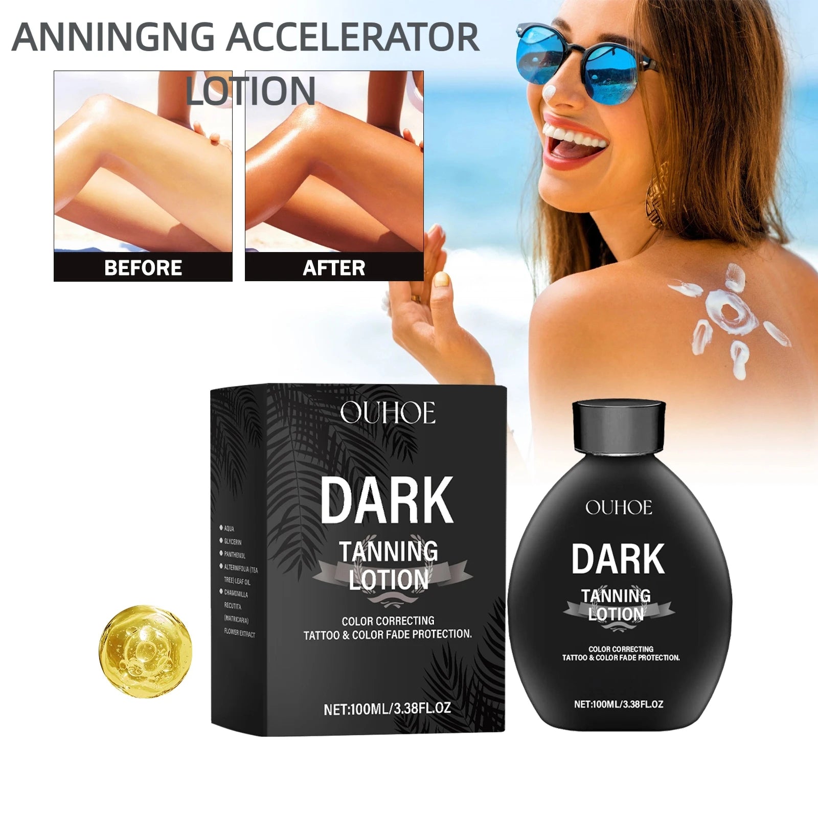Tanning Accelerator Lotion Summer Bronzer Beach Sunbed Solarium Tanning Improves Uneven Skin Tone Lasting Moisturizing Tan Cream Main image