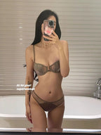 Front Buckle Push Up Bra for Women Lingerie Set Sexy Satin Mesh Semi-Cup Wireless Lift Bra Set with Adjustable Straps S-XL Size