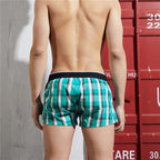 SEOBEAN Classic Plaid Mens Boxer Shorts 100% Cotton Underwear Boxershorts U convex Pouch Arrow Panties Shorts Men Sleep Bottoms