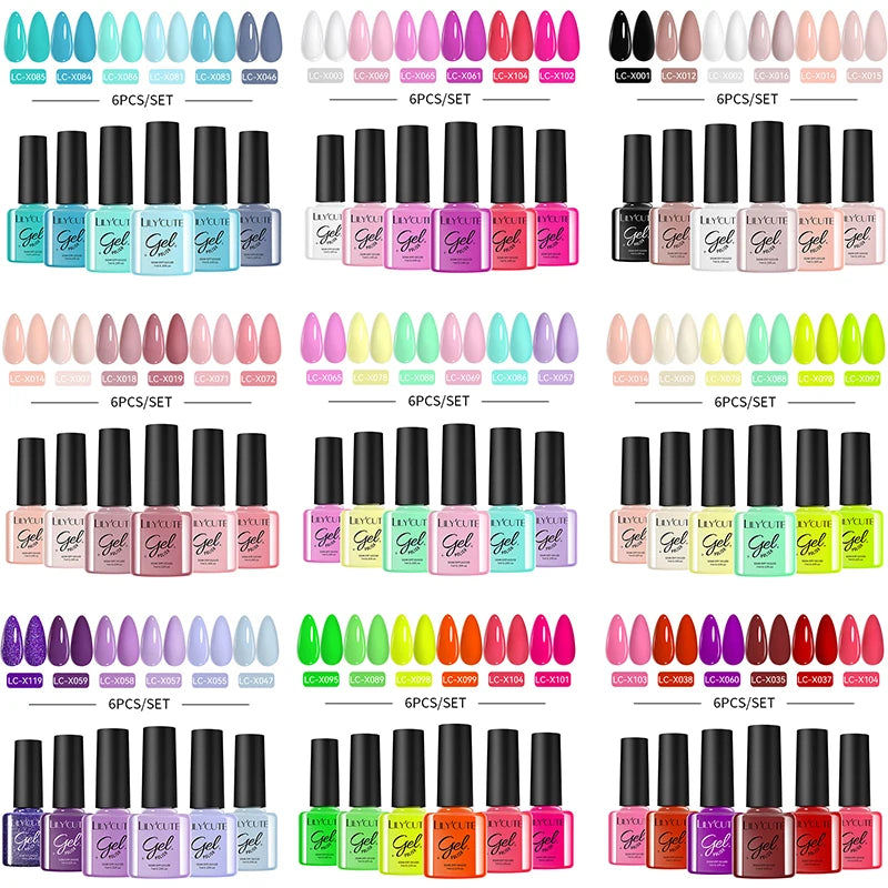 LILYCUTE Nail Gel Polish Set Pink Green Spring DIY Nail Art Design Long Lasting Soak Off UV Gel Manicure Painting Gel Vernis Kit