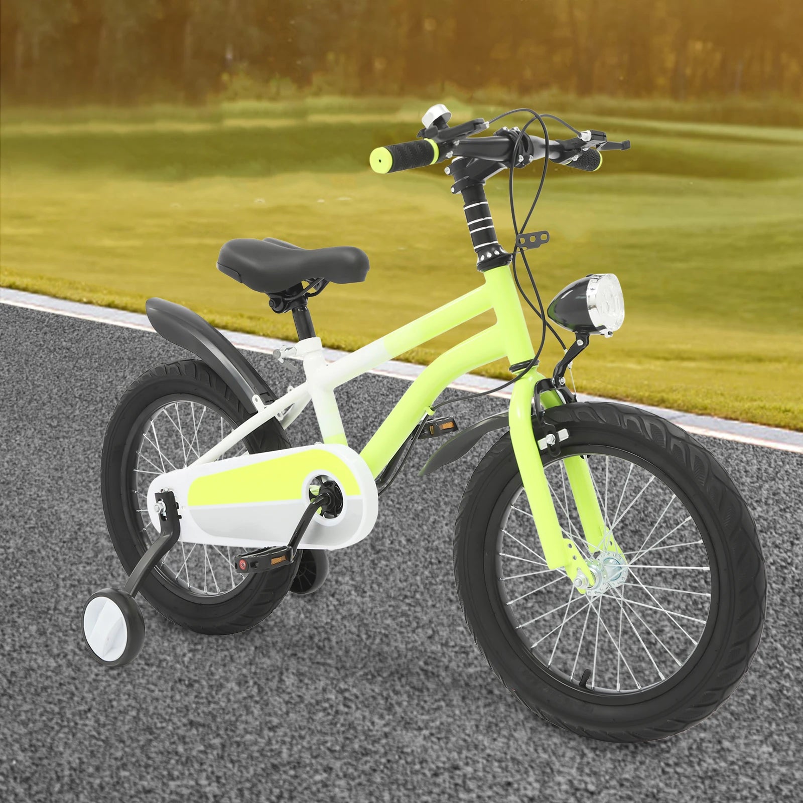 16 Inch Children's Bicycle Carbon Steel Mountain Bike with Auxiliary Wheels & LED Light for 5-8 Years Old,Height Adjustable,60Kg Secondary image