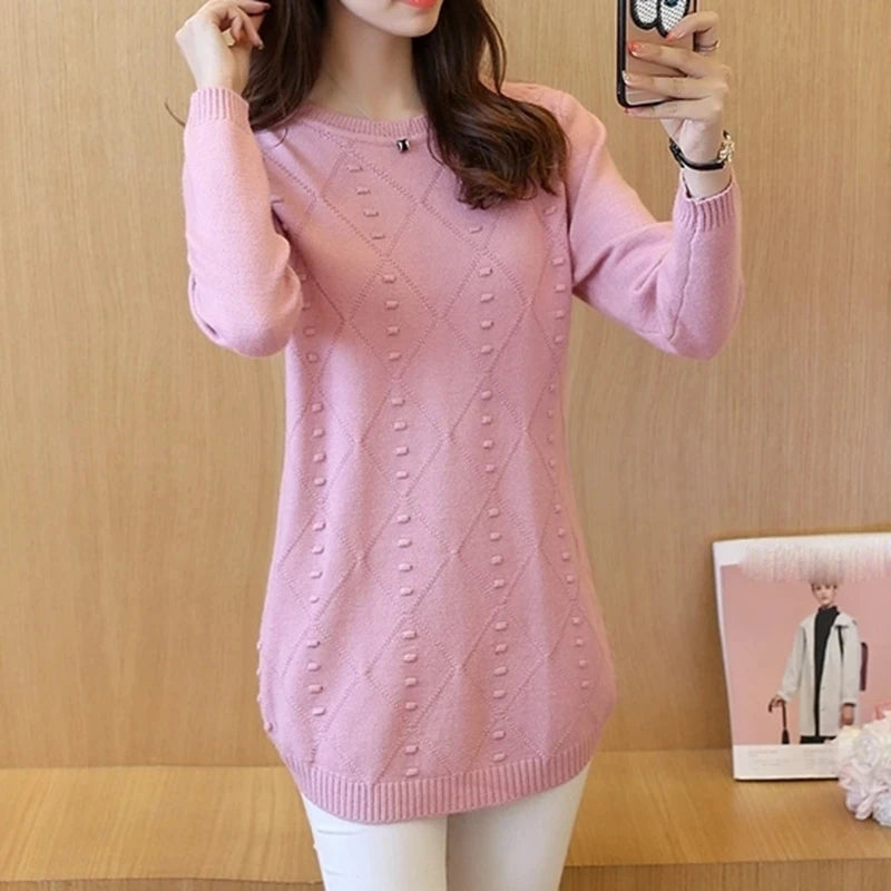 Knitted Jumper Autumn Winter Tops O-neck Long Sleeve Pullovers Casual Warm Women's Sweaters Midi Long Slim Sweater Girls