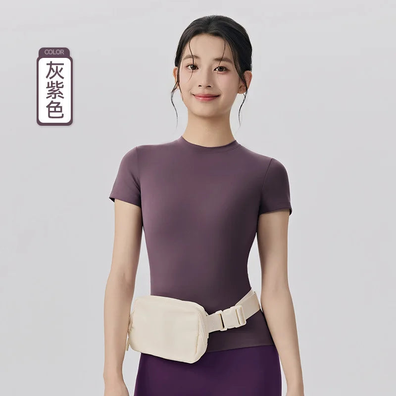 Spring and Summer Yoga Wear Short-sleeved Nude Tight-fitting Fitness Wear for Women Outdoor Running Training Sports T-shirt