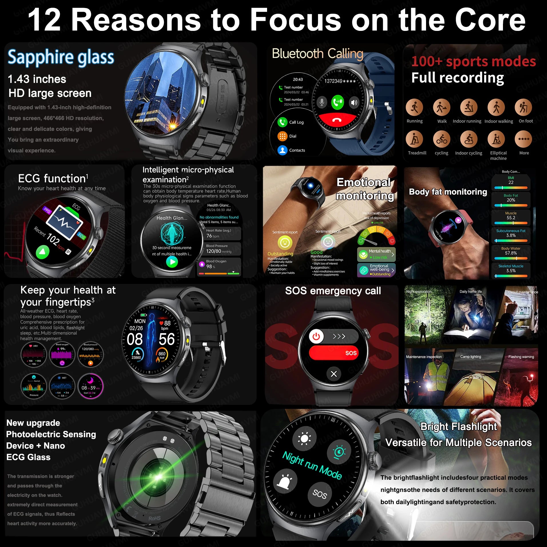 2026New AI-Diagnosis Care Smartwatch ECG+PPG Accurate Uric Acid Blood Pressure Body Fat Five organ Fitness Waterproof Smartwatch Secondary image