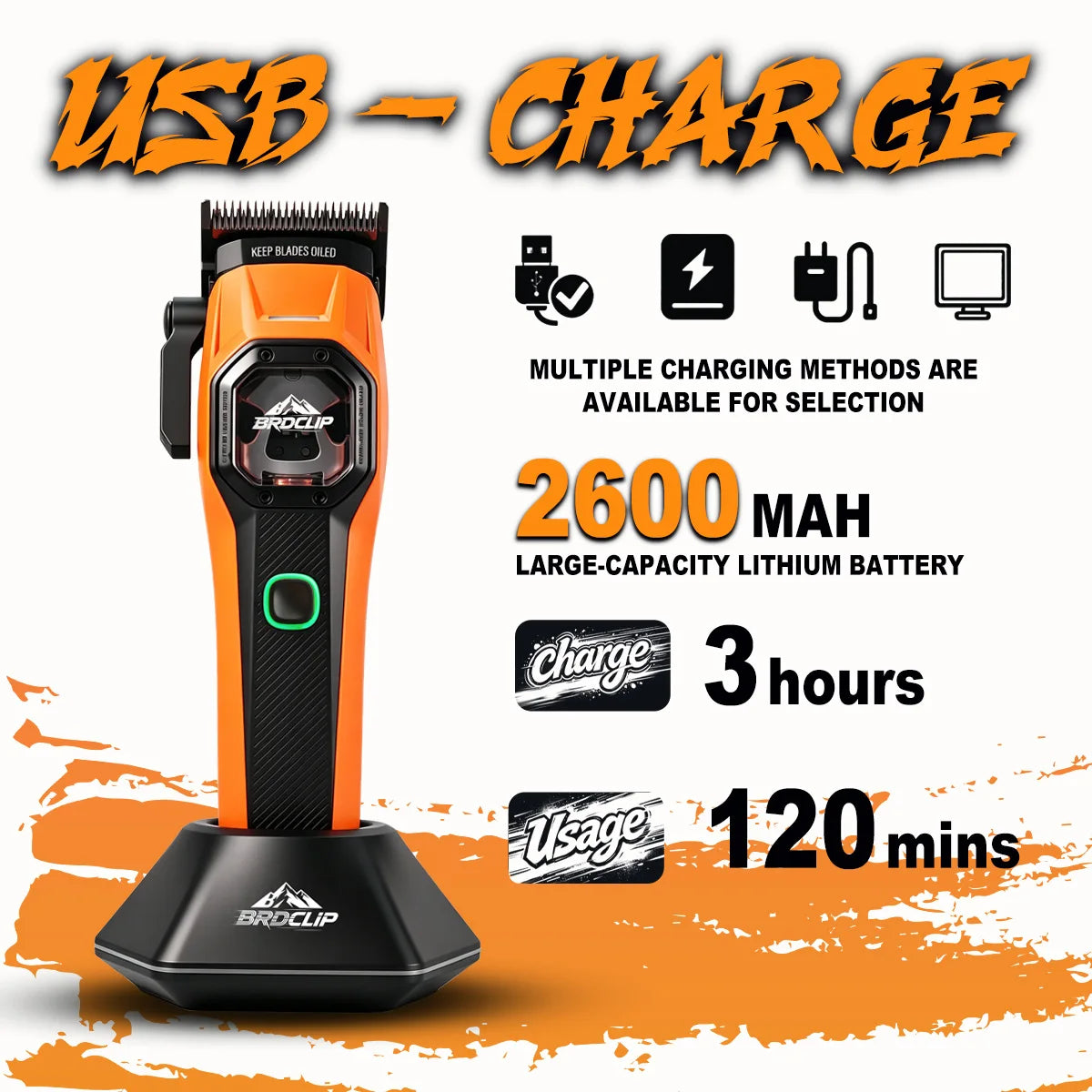 New Professional BRDCLIP Salon Barber Kit vector motor Hair Clipper 7800-13000RPM Trimmer 8000-13000RPM Metal body 2603 Shaver