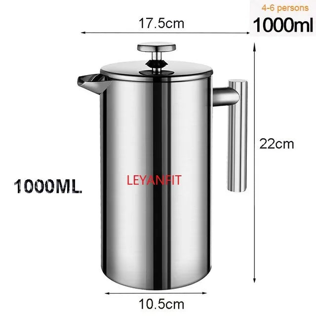 1.5L Coffee Maker French Press Stainless Steel Espresso Coffee Machine French Press Double-Wall Insulated Coffee Tea Maker Pot