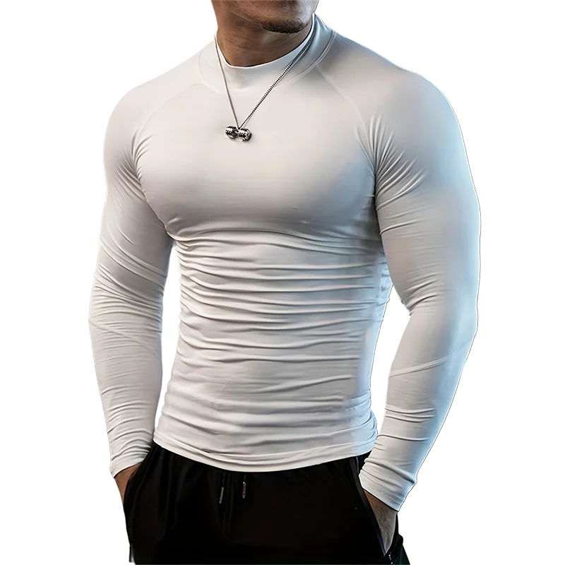 Plain Tight Absorb Sweat Elastic Shirts Gym Bodybuilding Fitness Turtleneck T-shirts Mens Long Sleeve Quick Dry Autumn Clothing