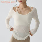 Women's Long Sleeve Sports Shirt Yoga Wear Fitness T-Shirt Quick-dry Running T-shirt Workout Top Female Gym Shirt Clothing