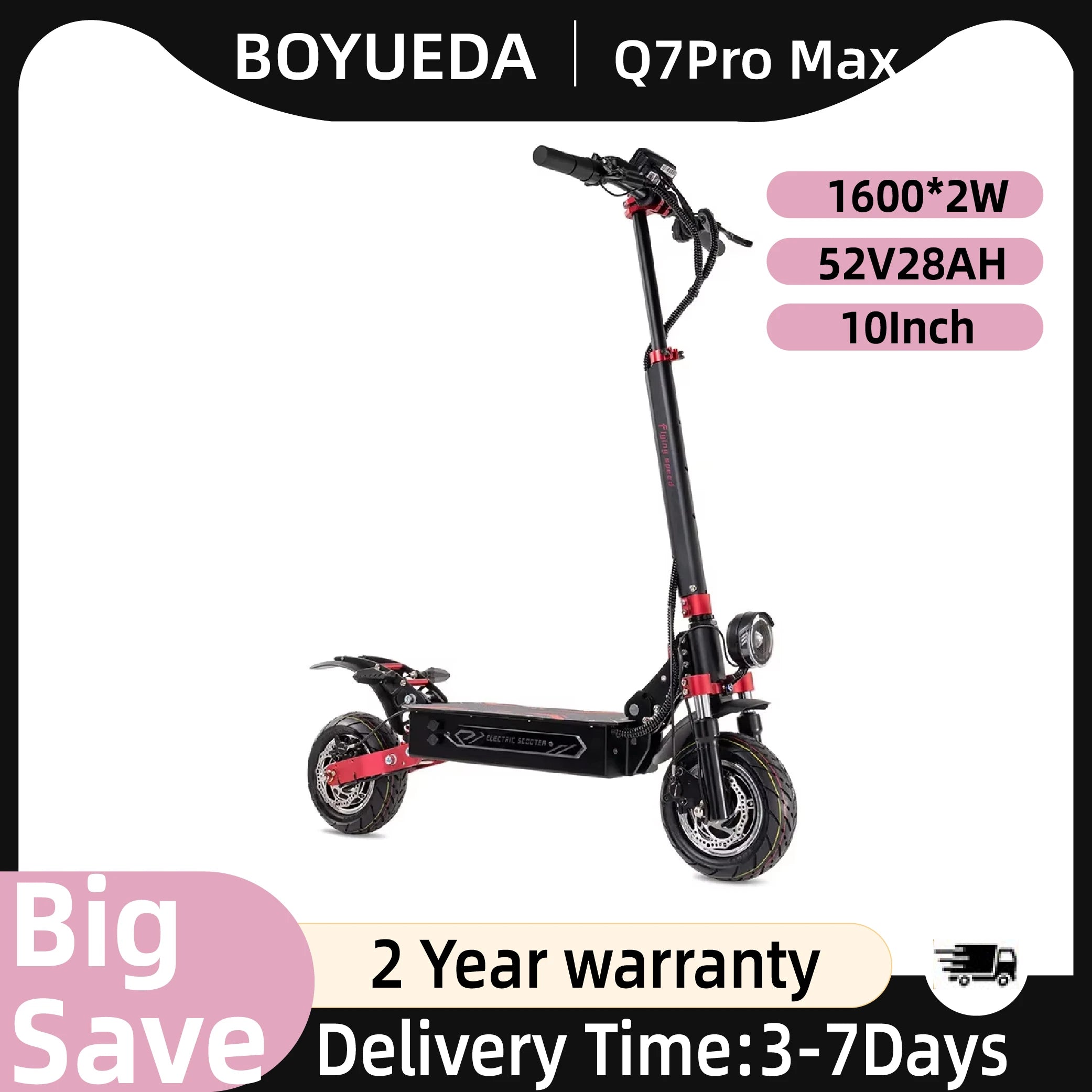 BOYUEDA Q7Pro Max Electric Scooter 2*1600W Dual Motor 52V28A Battery Adult Off-road E-Scooter 10 Inch City commuting EScooter Main image