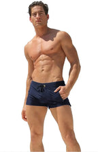 Mens Swim Trunk Swimwear with Zipper Pocket Bathing Suit Swimming Boxer Brief Square Leg Mesh Liner Board Shorts Swimsuits