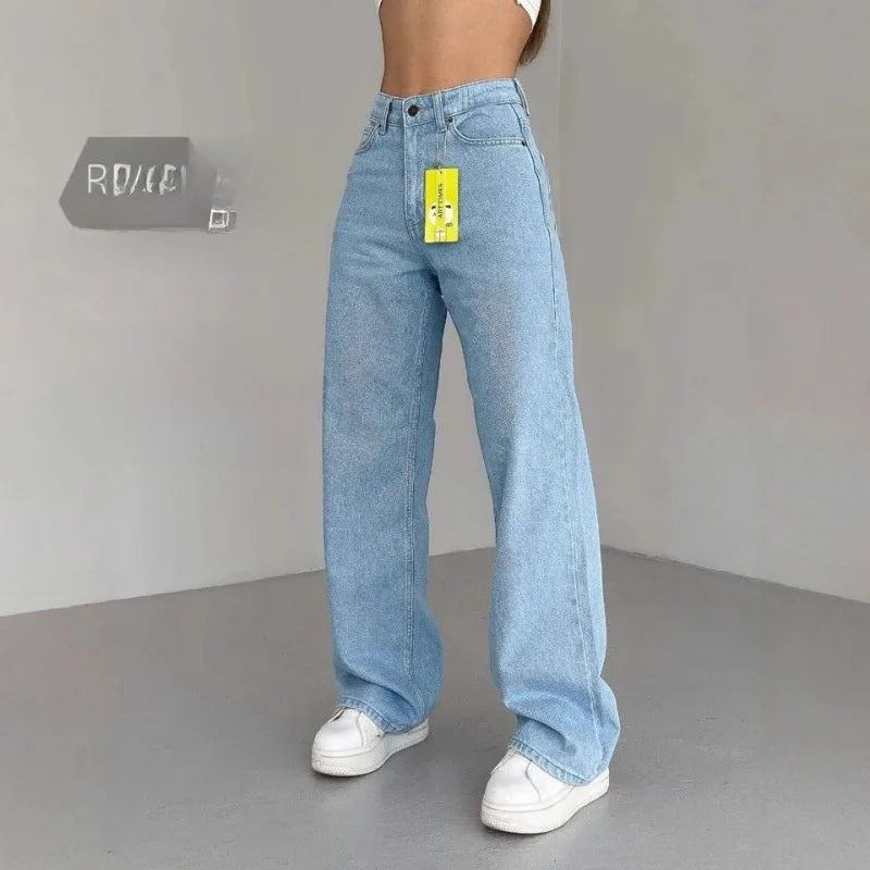 High Waist Straight Leg Jeans plus Size Fashionable Spring Autumn Long Pants Comfortable Casual Russian Cross-Border Style