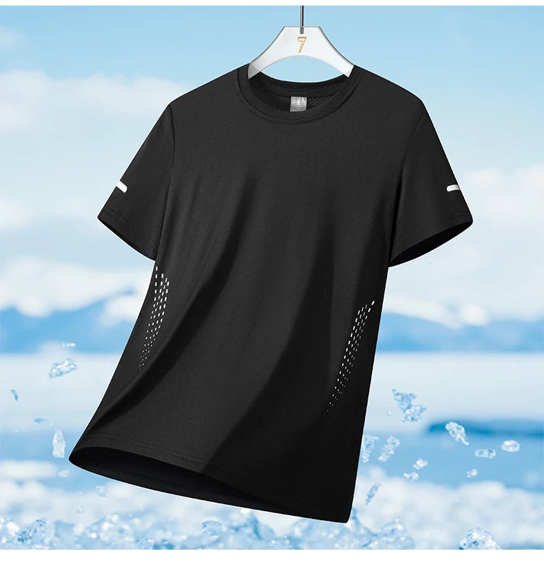 CHRLCK Men's Hiking Quick Drying T-shirts Breathable Running Fishing Tees Soft Elasticity Outdoor Sports Short Shirt Summer