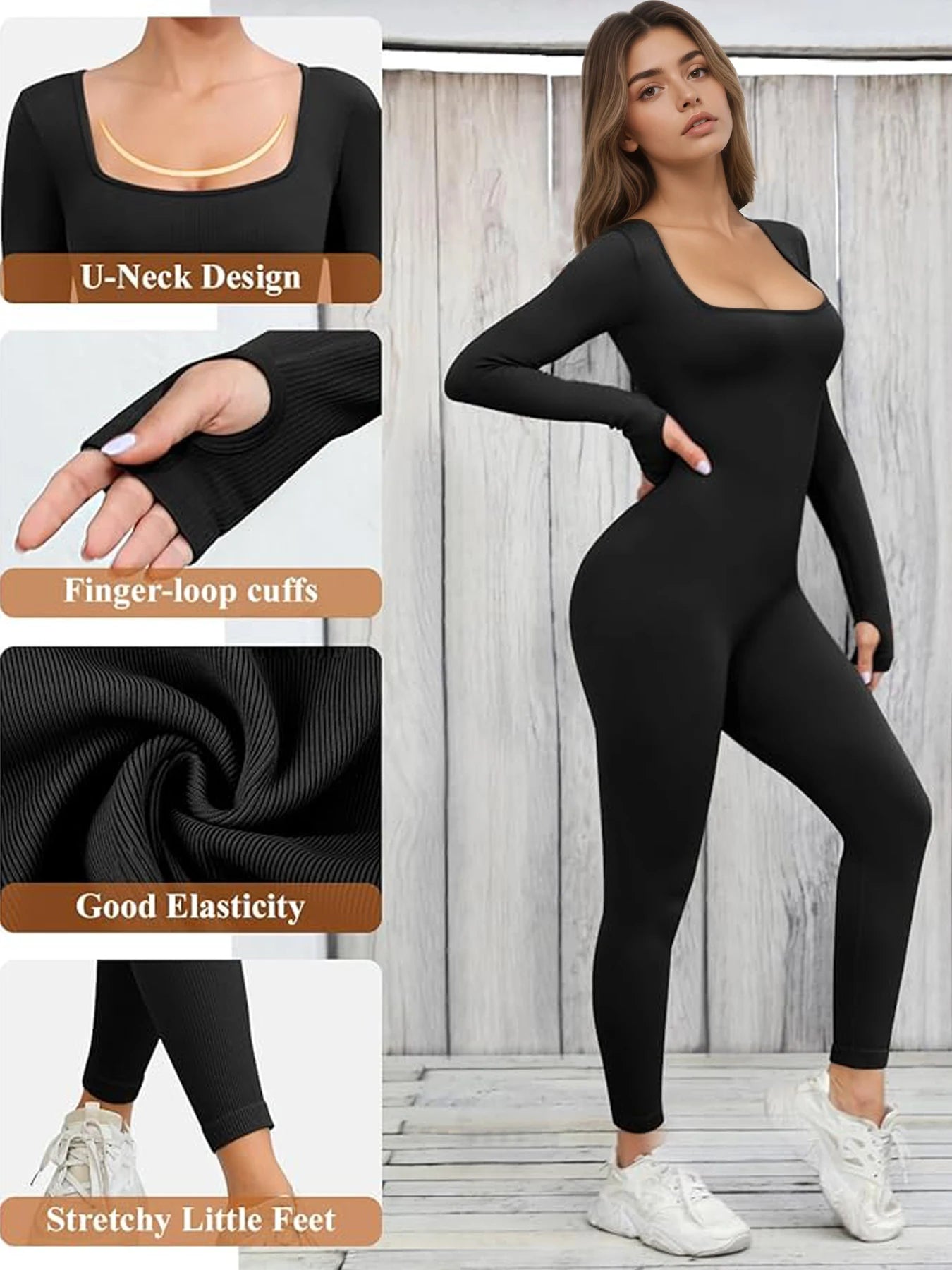 Jumpsuit for Women Long Sleeve Jumpsuits Yoga Ribbed Romper Sexy One Piece Bodycon Workout Full Bodysuit Bottom Pant