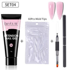 LILYCUTE 15ml Extension Gel Nail Polish Set Quick Nail Prolong With Extend Mold Nail Tips Acrylic Solution Manicure Tools Kit