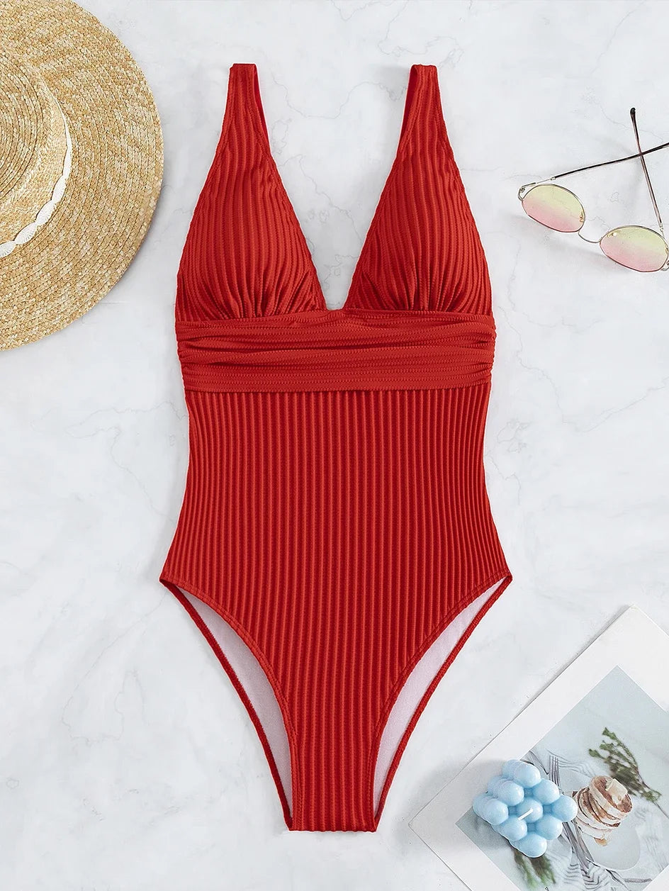 Deep V One Piece Swimsuit Women 2024 Push Up Swimwear Female Sexy Summer Beachwear Swim for Bathing Suits Micro Korean Monokini