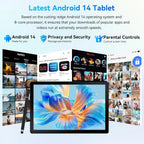 10Inch Tablet Android14 12GB RAM 64GB ROM Octa Core WiFi Dual Camera with Stylus Keyboard Mouse Headphones Case Computer PAD Set