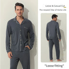 Men's Loose Fit Pajamas Set Soft Lyocell and Cotton Sleepwear Breathable Home Loungewear Cozy Comfortable Pajamas