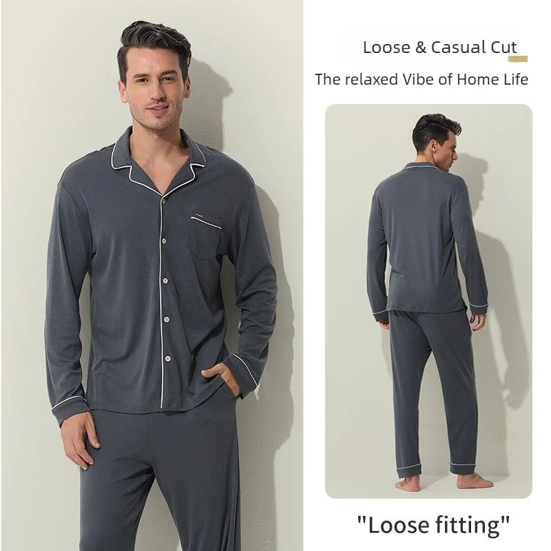 Men's Loose Fit Pajamas Set Soft Lyocell and Cotton Sleepwear Breathable Home Loungewear Cozy Comfortable Pajamas