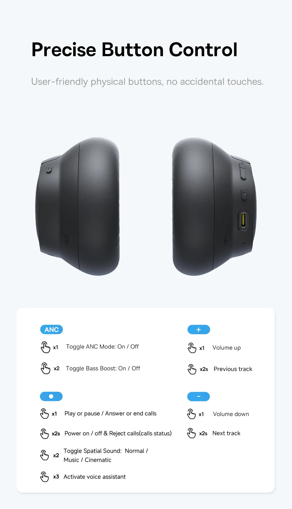 Baseus Bass BH1 NC Lite ANC Wireless Headphones 95% Noise Cancelling Headsets Headphone Bluetooth 6.0 80H Over Ear Earphones