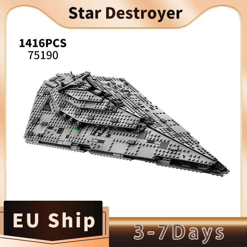 75190 1416pcs Large Building Block First Order Star Destroyer  Birthday  Christmas Gift Toy for Children and Adult Fast Shipping