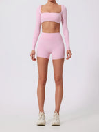 Hearuisavy Summer Quick Dry Square Neck Activewear Women Gym Top Fitness Sports Crop Top Female Casual Long Sleeve Yoga Clothes