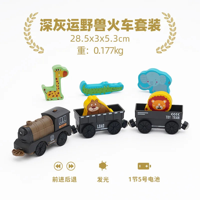 wooden Electric car set Magnetic Electric Train with Little Doll Diecast Slot Toy set Compatible Railway Wood Track Rail Train