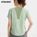 STOUREG Women's Loose Mesh Sports T Shirt Quick Dry Short Sleeve Yoga T Shirt Pilates Running Sports Fitness Short Sleeve
