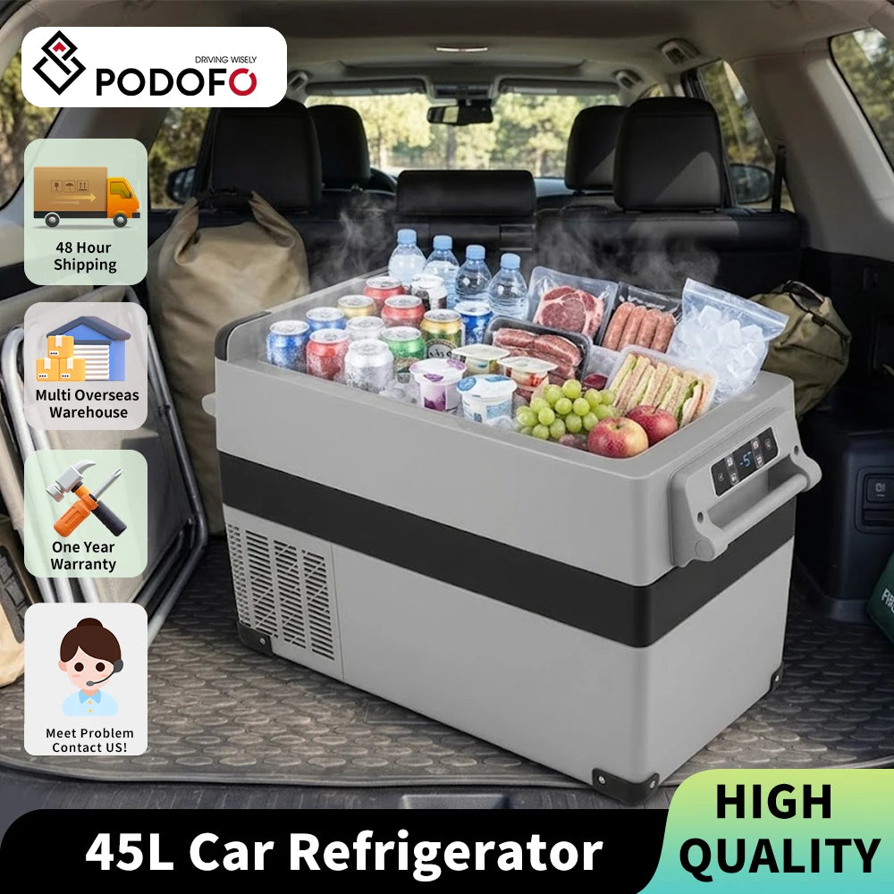 Podofo Car Mini Refrigerator Mini Fridge 45L Freezer Portable Compressor Cooler 12/24V DC 110-240V Ice Box for Camping