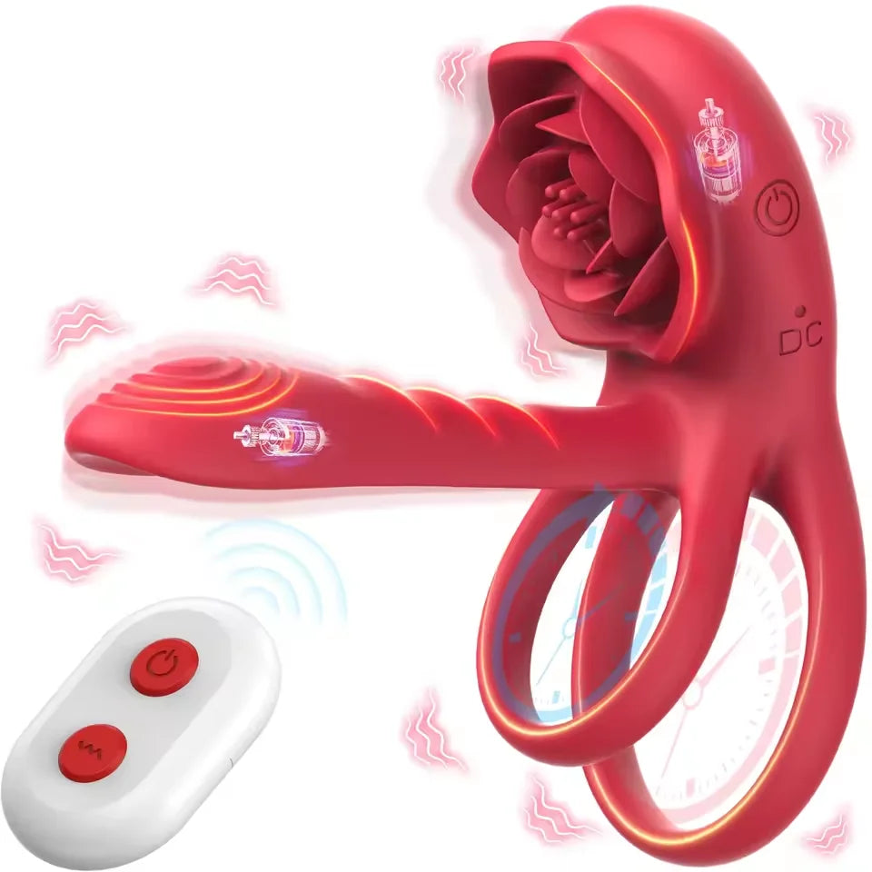 Rose Penis Ring Vibrator Female G-spot Clitoral Stimulation Male Ejaculation Delay Silicone CockRing Adult Sex Toy for Couples
