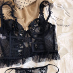 Hot Sale French Sexy Lingerie Set for Women Ultra Thin See Through Bra Panty Set Embroidery Lace Shaping Camisole Underwear Set