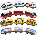 Kid Magnetic Electric Train Car Locomotive Wooden Track Slot Diecast Railway With Two Carriages Train Wood Toy Biro Leduo Track