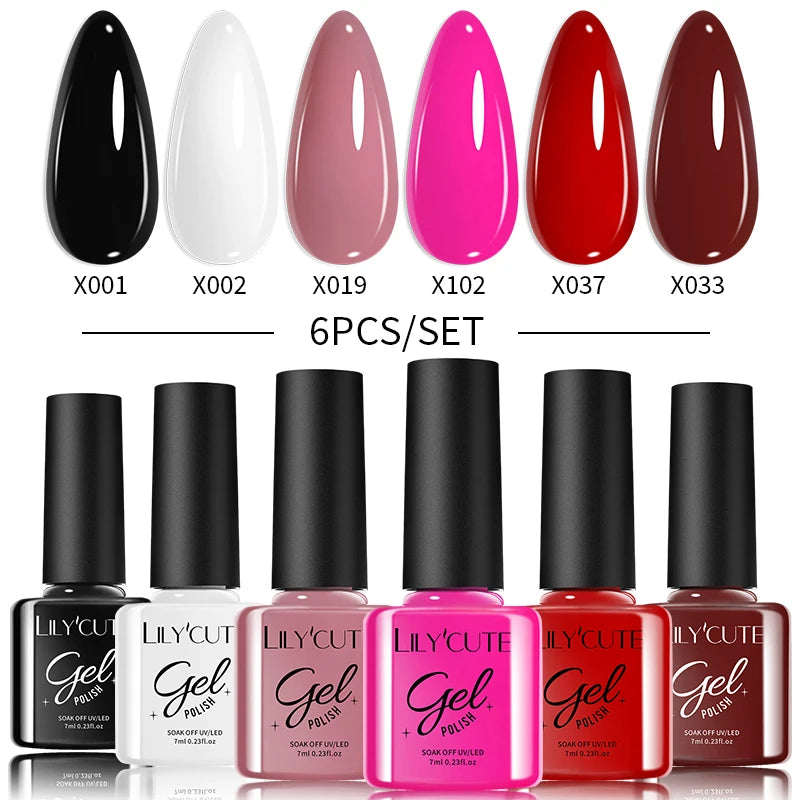 LILYCUTE 6PCS Gel Nail Polish Set Summer Neon Nail Gel Kits For DIY Nail Vernis Semi Permanent UV Lamp Gellak Nail Varnish Set