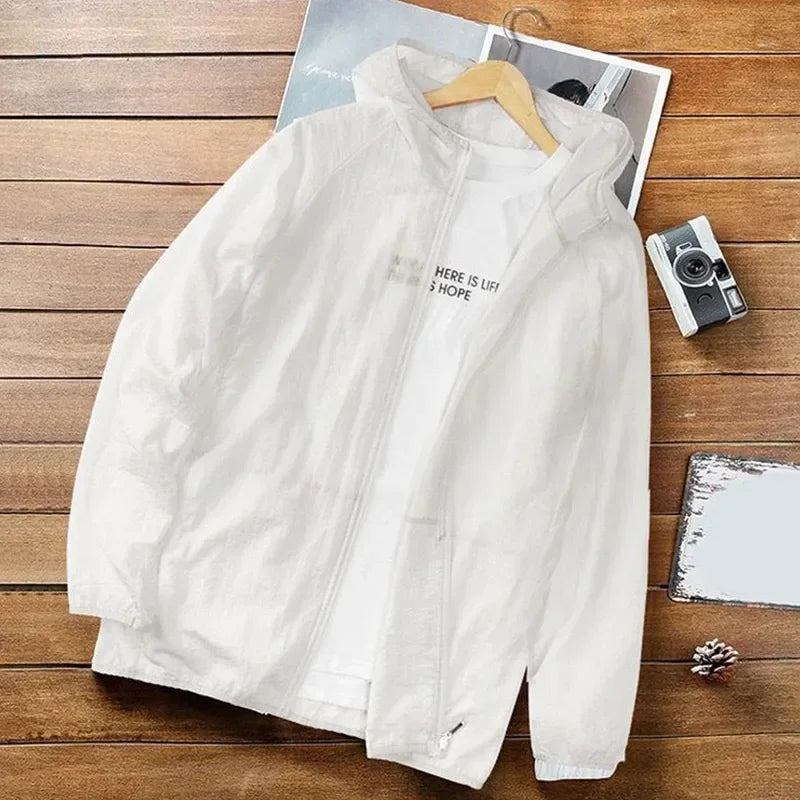 Men's Summer Thin Sun Protection Jacket Outdoor Zipper Hooded Loose Casual Outerwear UV-proof Breathable Quick Dry Cycling Coats