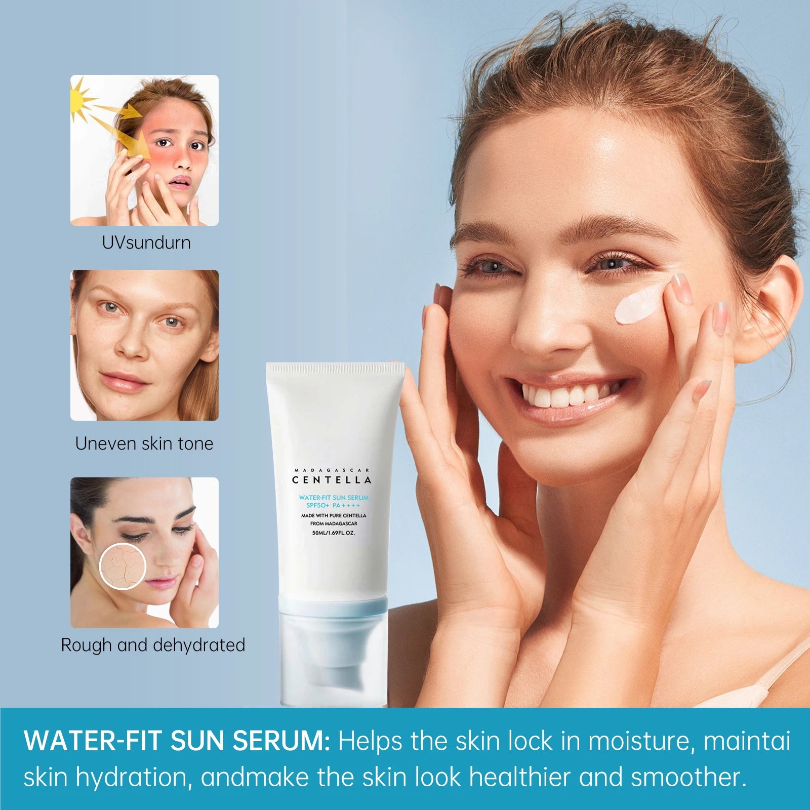 2/1pcs SPF50+ Sunscreen Cream Centella Strong UV Protection Water-Based Sunscreen Sun Body Sunblock Moisturizing Skin Care
