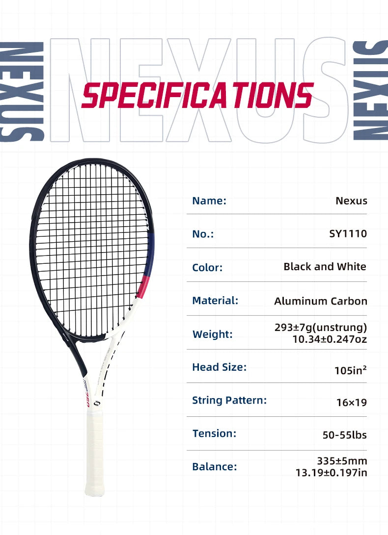 NEXUS Carbon Tennis Racket, Speed Aesthetic Design, Wide Stable Triangle Frame, Low Wind Resistance & High Control Power