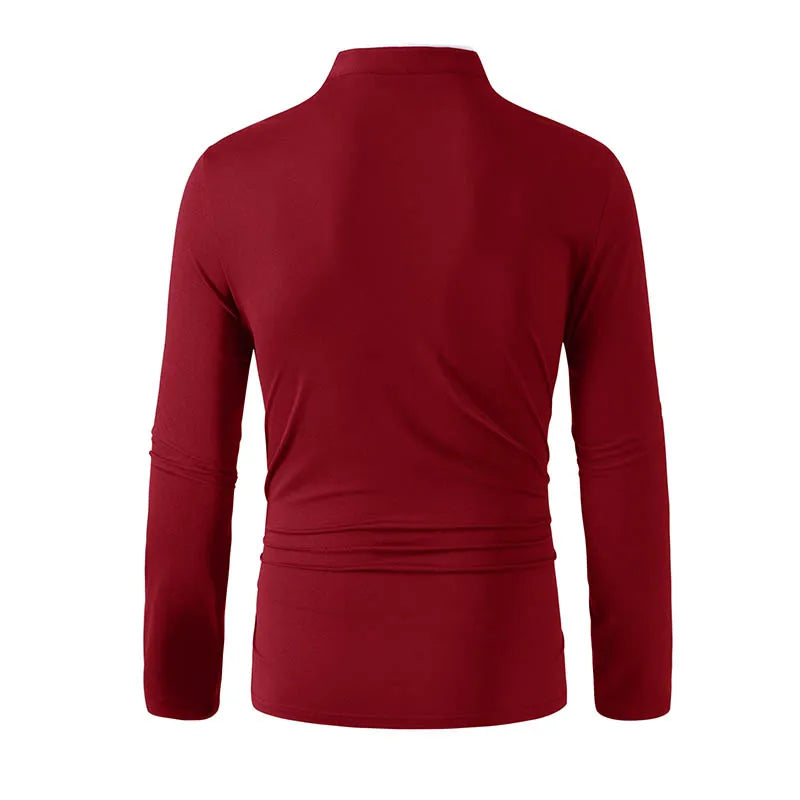 2025 New Men's Casual and Fashionable Solid Color Long Sleeved Stand Up Collar T-shirt Summer Versatile and Comfortable Top