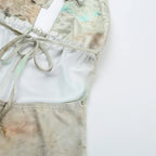 GlamGaze Halter Neck Keyhole Tie Dye Romper For Women Deep V Bodycon Shorts Jumpsuit Party Club Casual Daily Streetwear Outfit