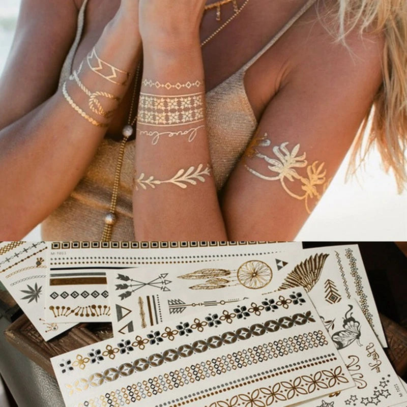 Gold Lace Tattoo Sticker Hanna Tattoo Tattoo Waterproof Temporary Tattoo Stickers Cool English Alphabet Fake Tattoos Main image