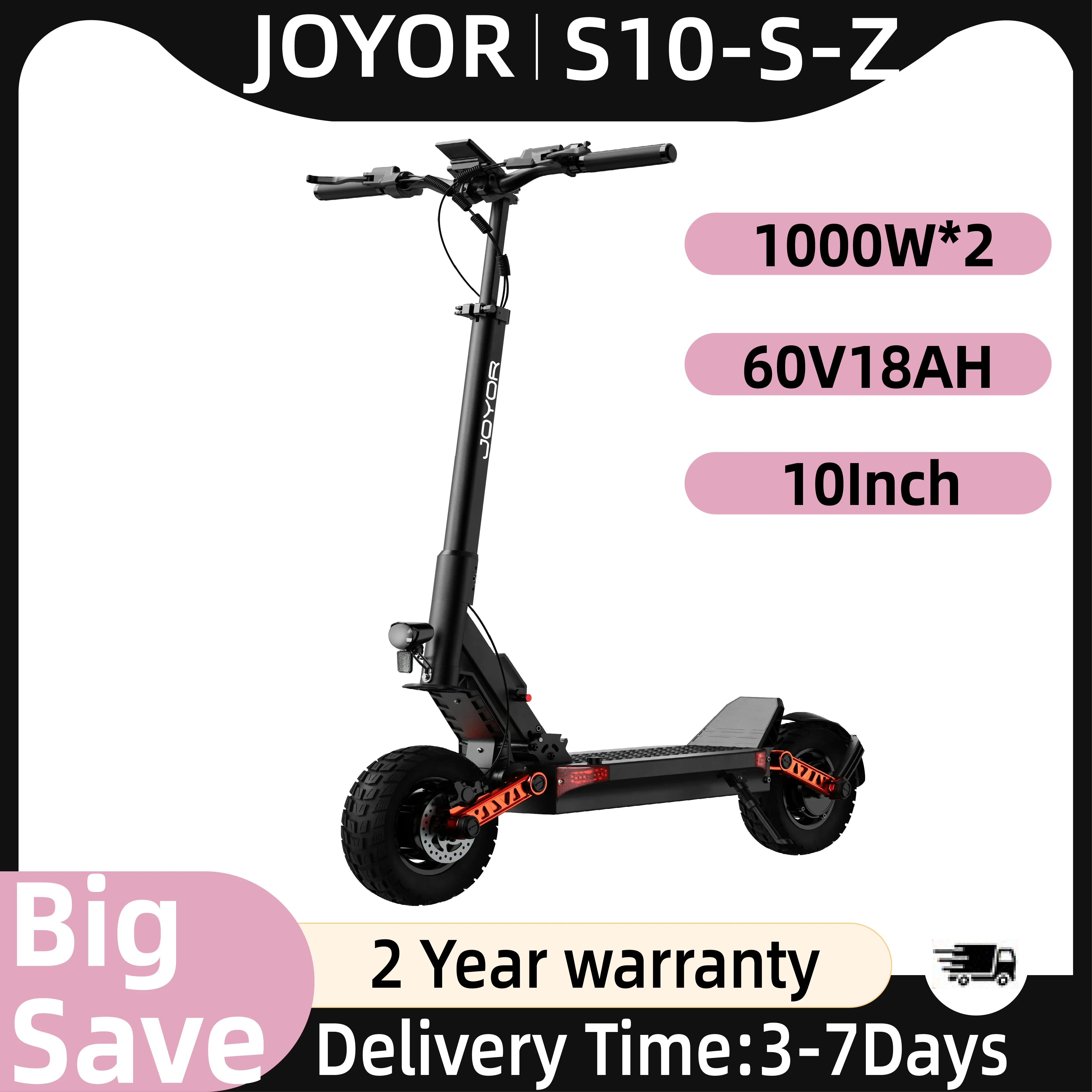 JOYOR S10-S-Z E Scooter 60V 18Ah Dual Motor 2000W 10 Inch Tire Adult Black Escooter Max Speed 65km/h Range 70-85km Main image