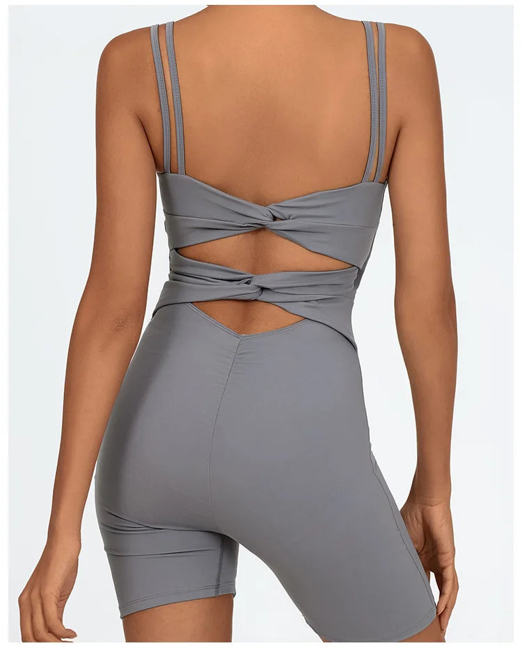Greenora Women's Workout Romper Sexy Backless Yoga Jumpsuit Slim Fit Bodysuit Fitness Activewear Sleeveless Sportswear One Piece