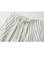 HH Women 2026 New Fashion Versatile Beige Striped Puffy Sleeve Shirt+High Waisted Loose Pleated Casual Long Pants Two Piece  Set
