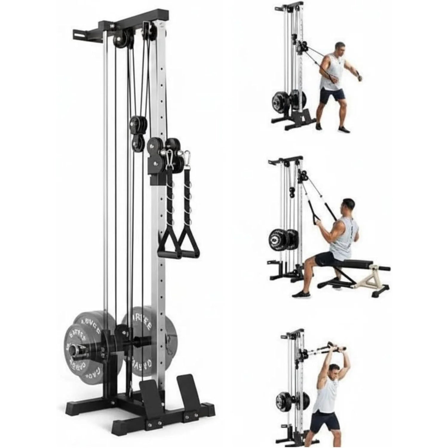 Wall Mount Cable Station Dual Pulley Cable Crossover Machine LAT Pulldown Bar & Foot Board for Home Gym Strength Training Main image