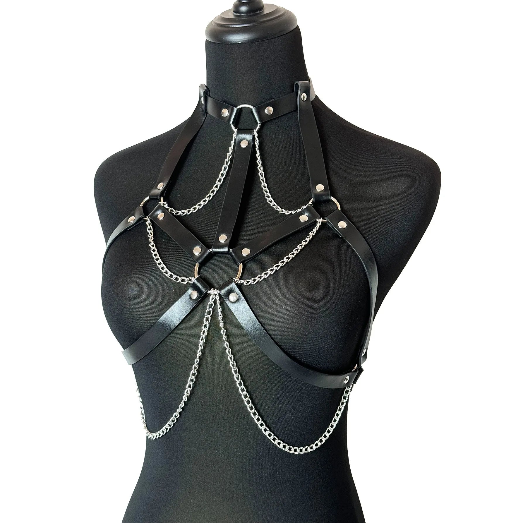 Women Fashion Belt Female Street Style Harness Adjustable Chest Belt with Chain Leather Waistband Gothic Clothing Accessories