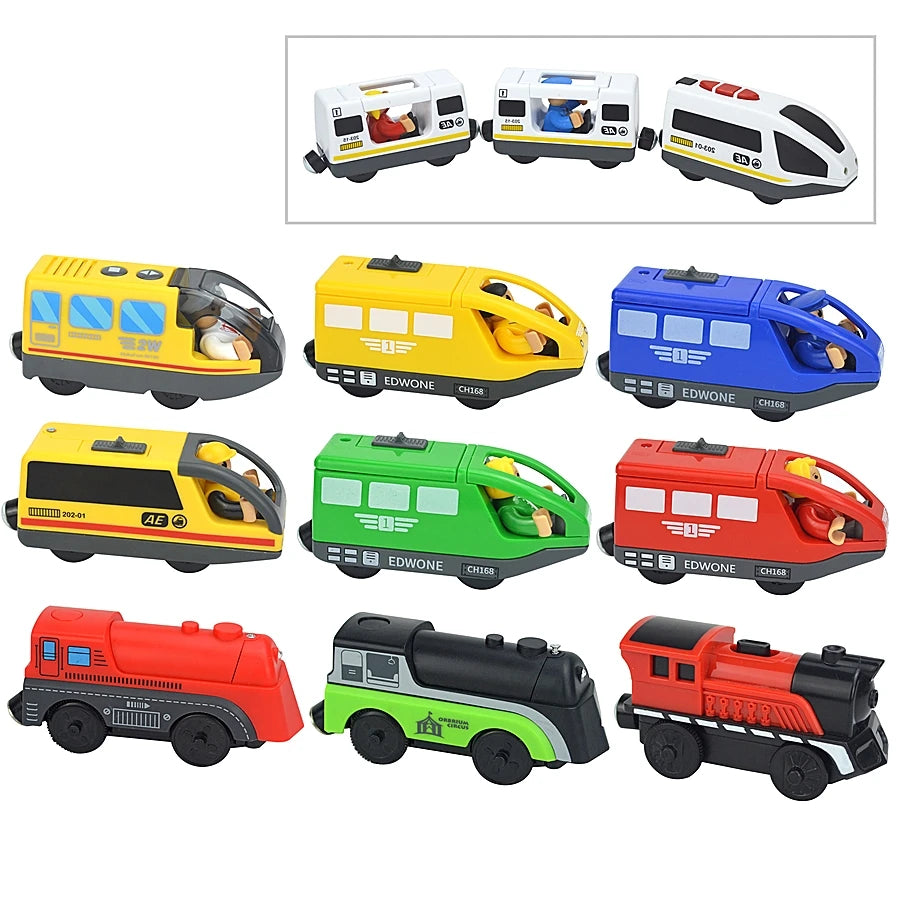 Kid Magnetic Electric Train Car Locomotive Wooden Track Slot Diecast Railway With Two Carriages Train Wood Toy Biro Leduo Track