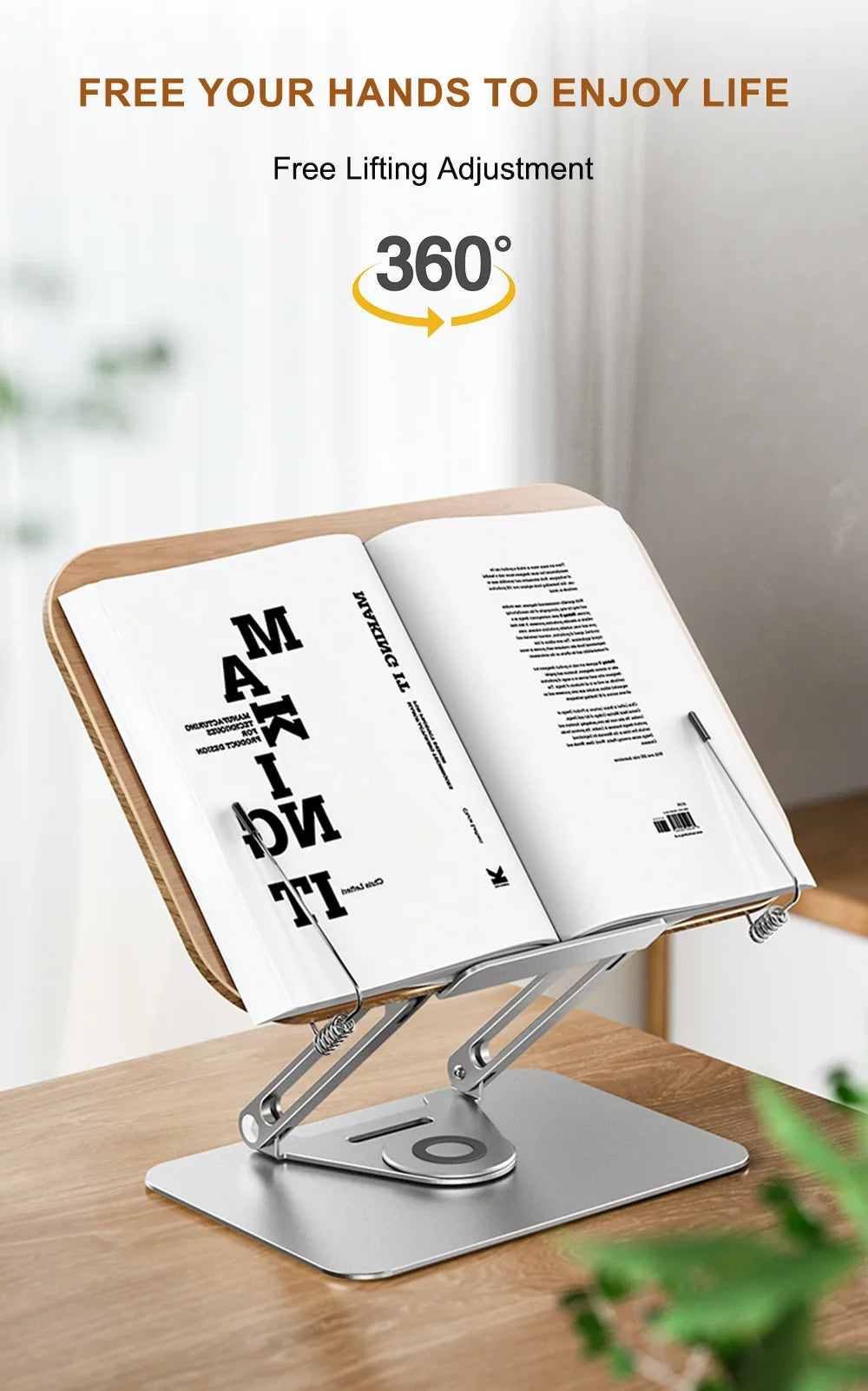 FORZOLA 360° Rotating Walnut Wood Reading Stand Student Reading Desktop Foldable Holder Book Ipad Tablet Notebook Laptop Bracket