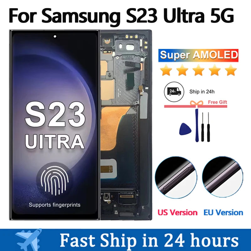 6.8“ Super AMOLED For Samsung Galaxy S23 Ultra S918 LCD Display Touch Screen Digitizer Assembly Support fingerprint and S-Pen Main image