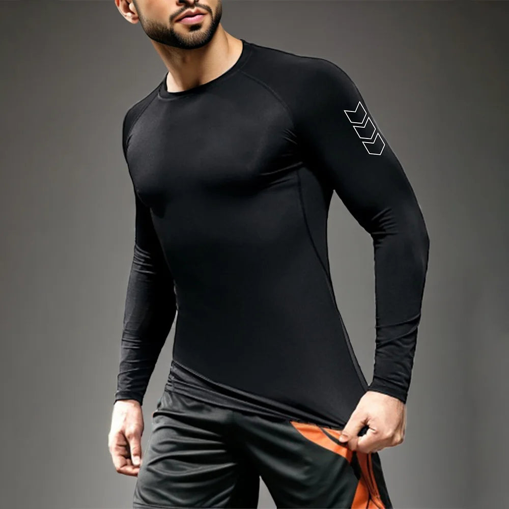 Men's Compression Long Sleeve Shirt Black Fitness T-shirt Male Running  Quick Drying Gym Top Sun Protection Sports Base Layer Secondary image