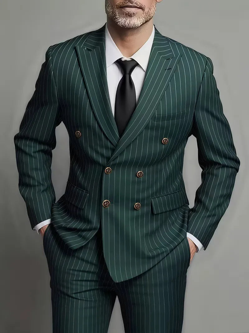 Men Suits Men's Two Piece Suit Double Breasted Man Fashionable and Slim-fitting Design Groom Wedding Dress Casual Striped Fabric