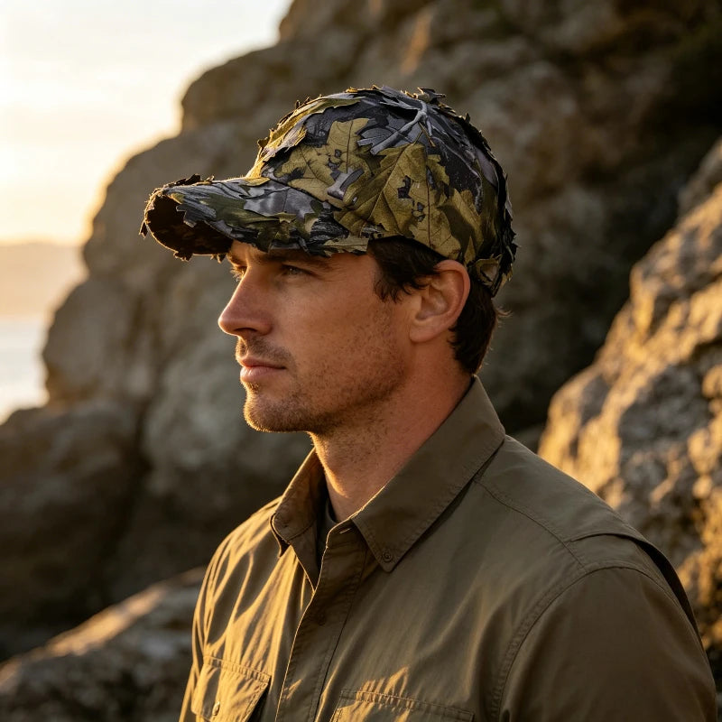 Men's 3D Leaves Ghillie Camo Baseball Cap, Tactical Hunting Hat for Fishing & Outdoor